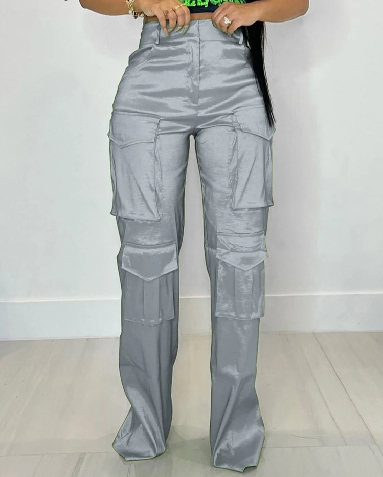 Satin Multi Pockets Cargo Pants - Nxt Moda
