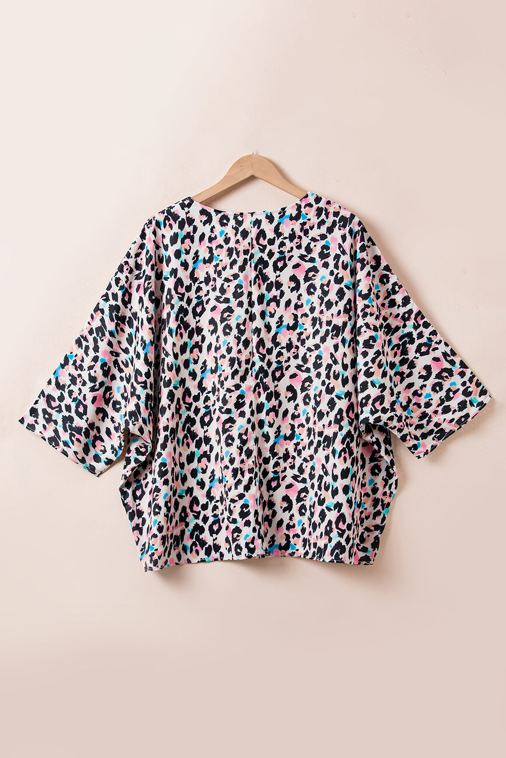 Brown Leopard Print V Neck Plus Size Batwing Top - Nxt Moda