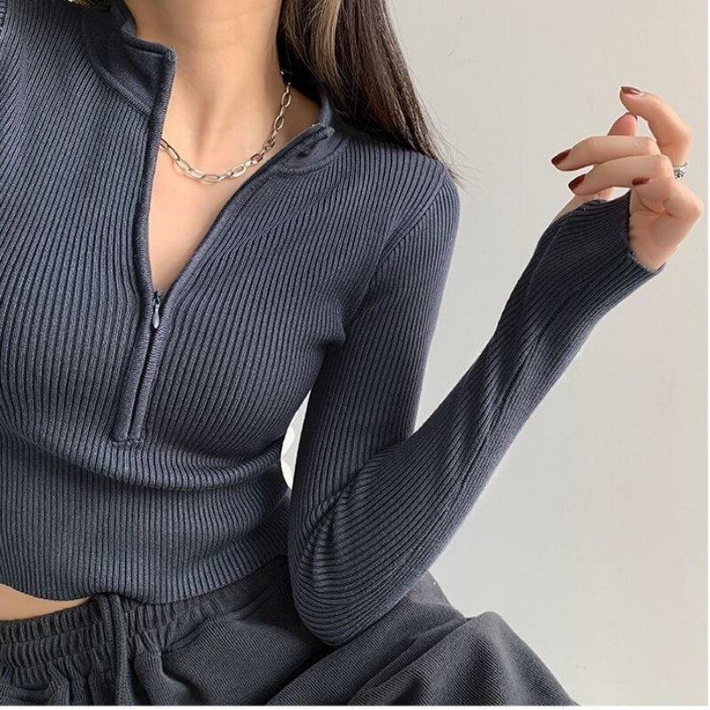 Elegant Zipper Knitted Sweater - Nxt Moda