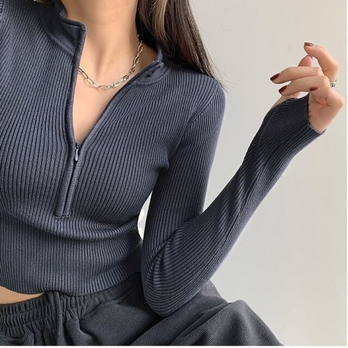 Elegant Zipper Knitted Sweater - Nxt Moda