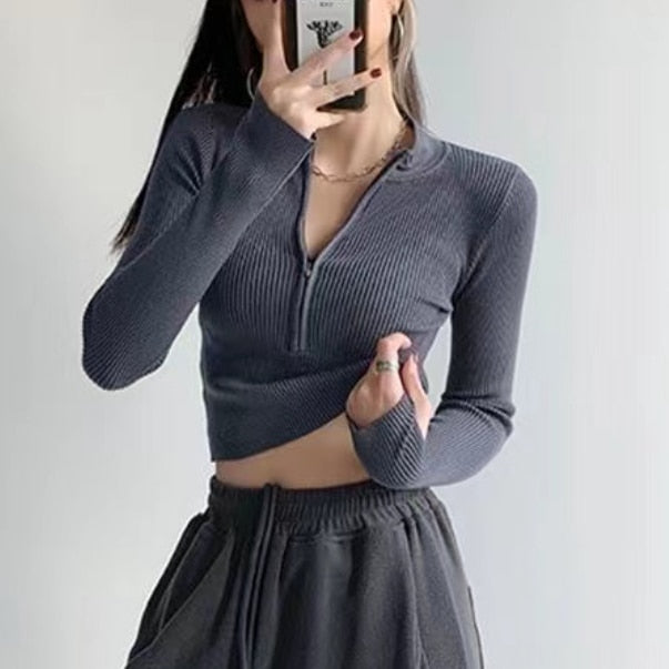Elegant Zipper Knitted Sweater - Nxt Moda