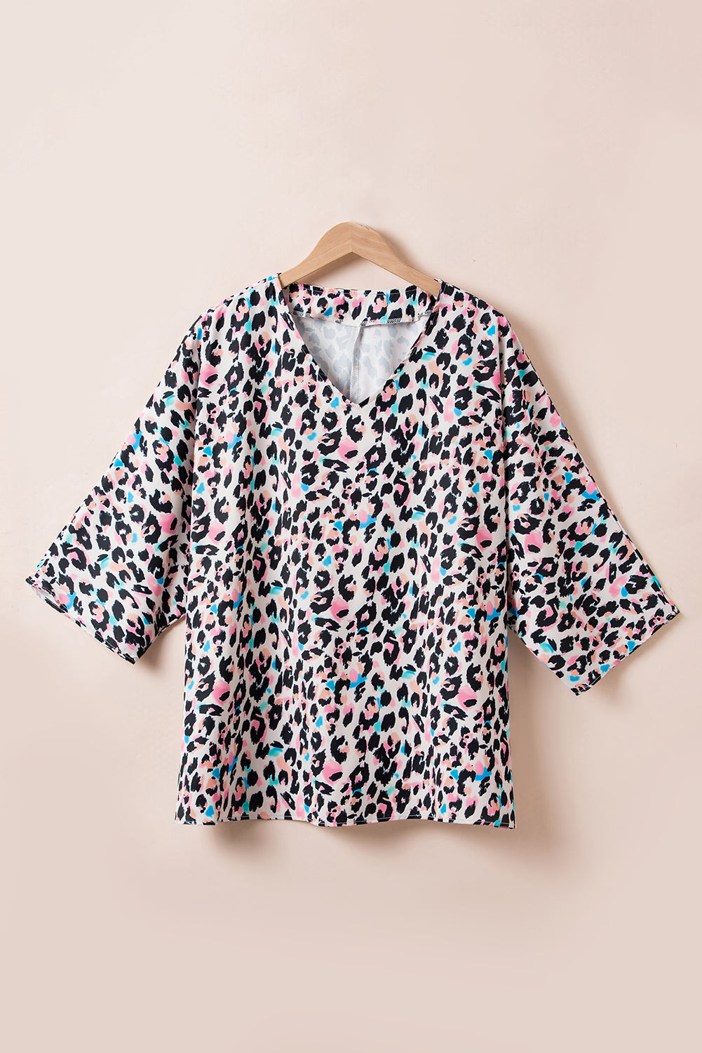 Brown Leopard Print V Neck Plus Size Batwing Top - Nxt Moda
