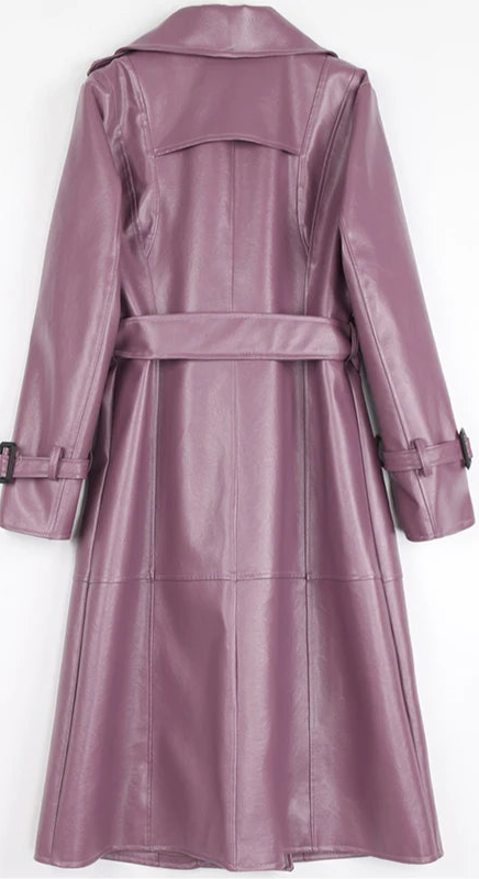 Nerazzurri Purple/Black Long Leather Trench Coat - Nxt Moda