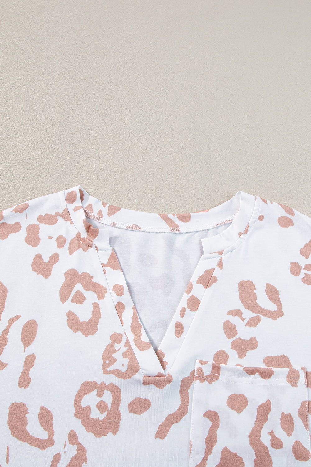 White V Neck Pocketed Leopard Plus Size Top