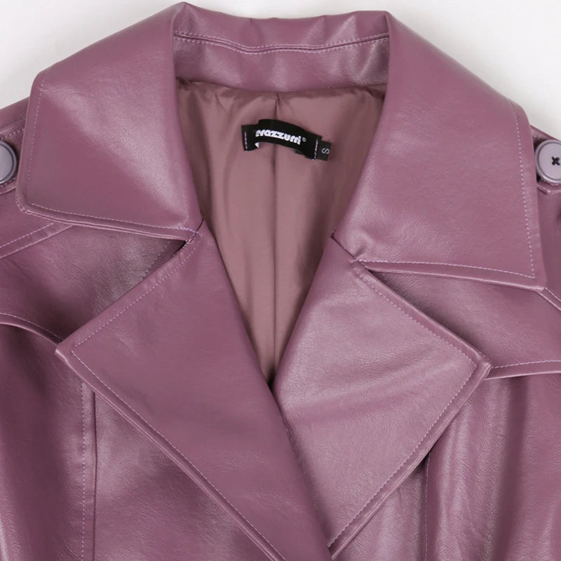 Nerazzurri Purple/Black Long Leather Trench Coat - Nxt Moda