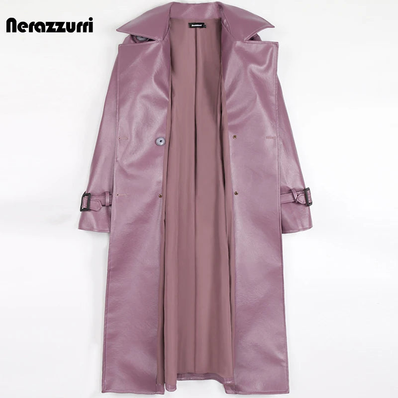 Nerazzurri Purple/Black Long Leather Trench Coat - Nxt Moda