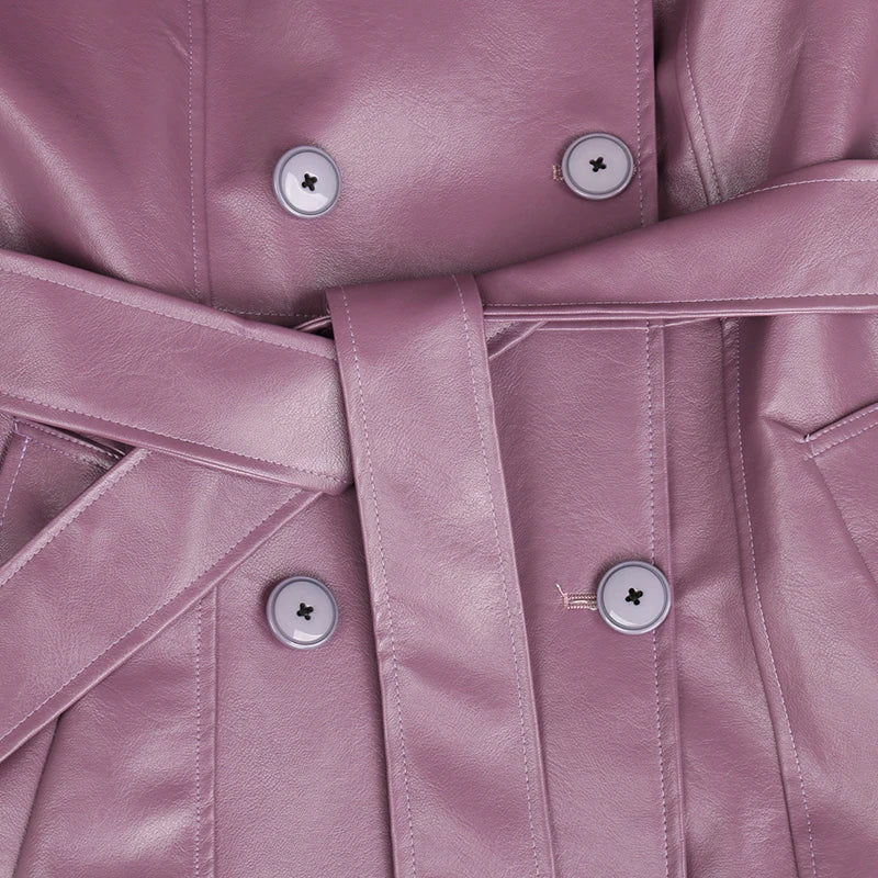 Nerazzurri Purple/Black Long Leather Trench Coat - Nxt Moda