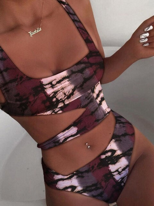 Irregular Printed One piece Swimsuit - Nxt Moda