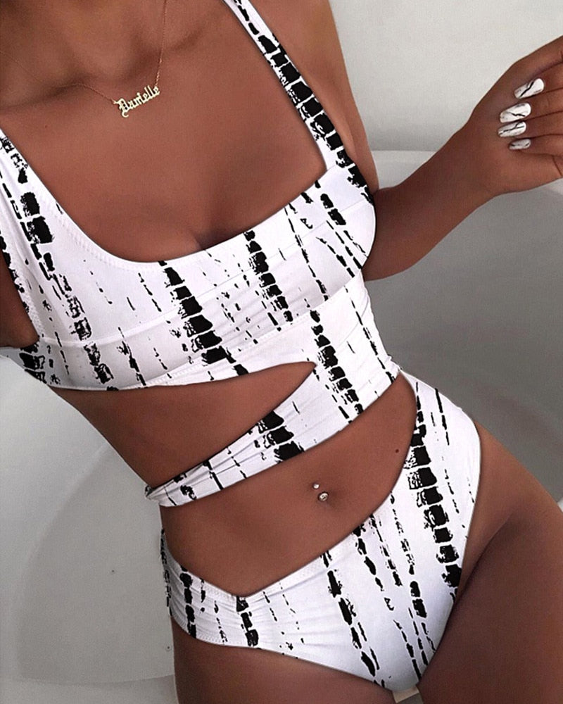 Irregular Printed One piece Swimsuit - Nxt Moda