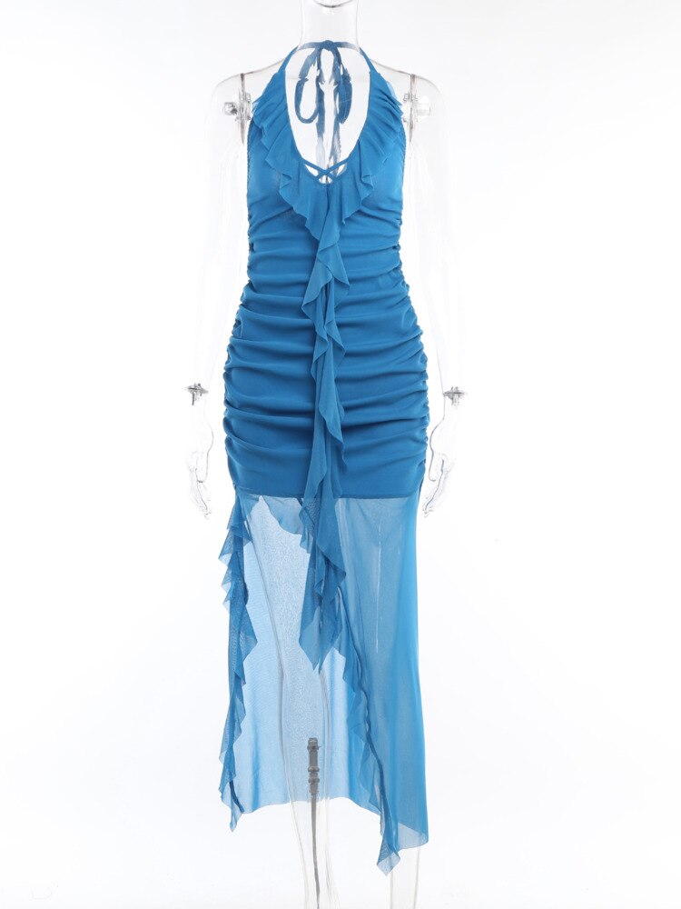 Mozision Elegant Backless Ruffles Maxi Dress Women Summer New Halter - Nxt Moda
