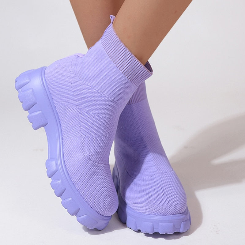 Low Chunky Platform Knitted Boots - Nxt Moda