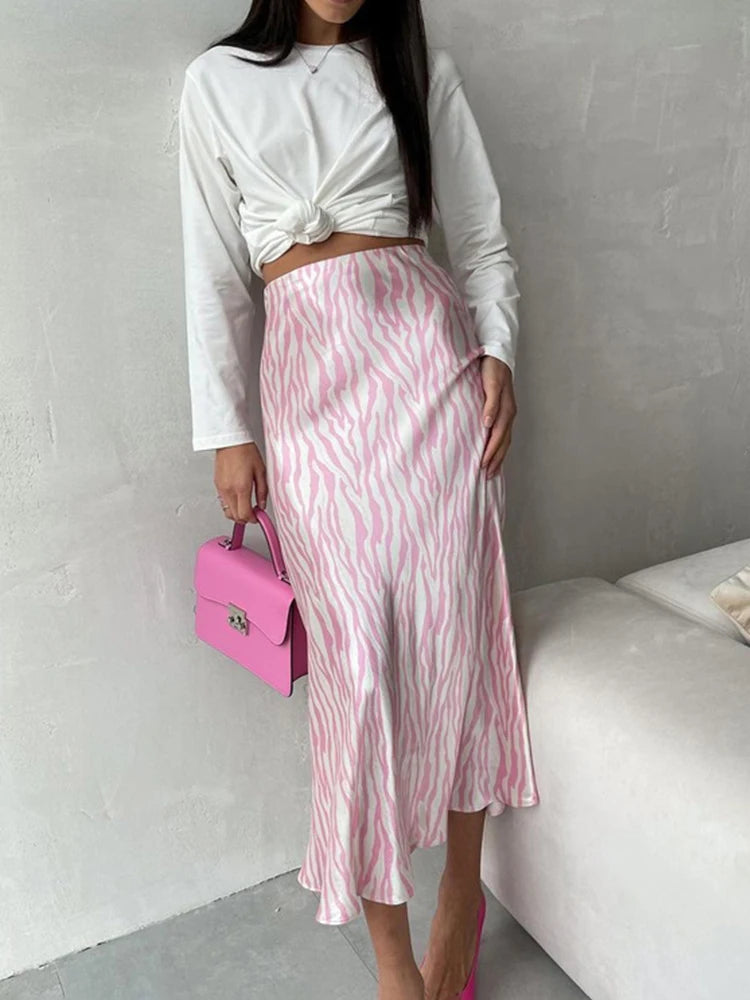 Pink Zebra Print Midi Skirt - Nxt Moda