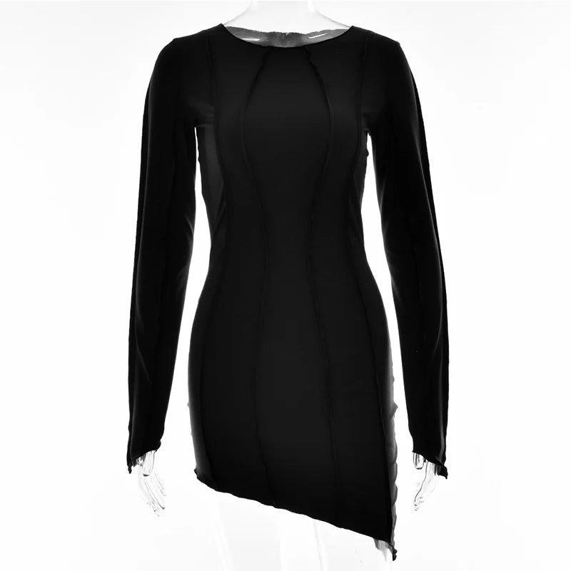 Sexy Solid Patchwork O Neck Mini Dress