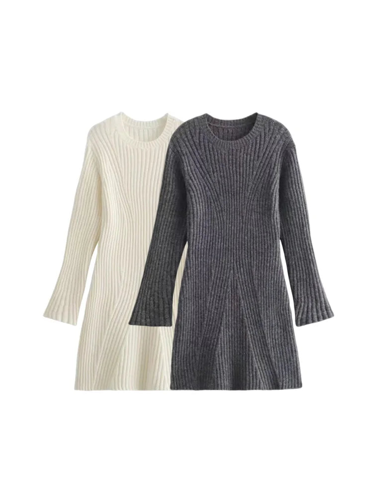 Ribbed Knit A-Line Sweater Winter Dress