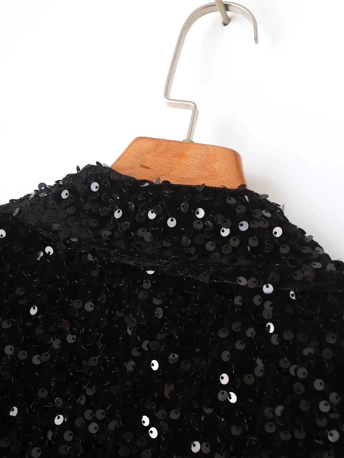 Shiny Double-Breasted Sequins Blazer with Belt - Nxt Moda