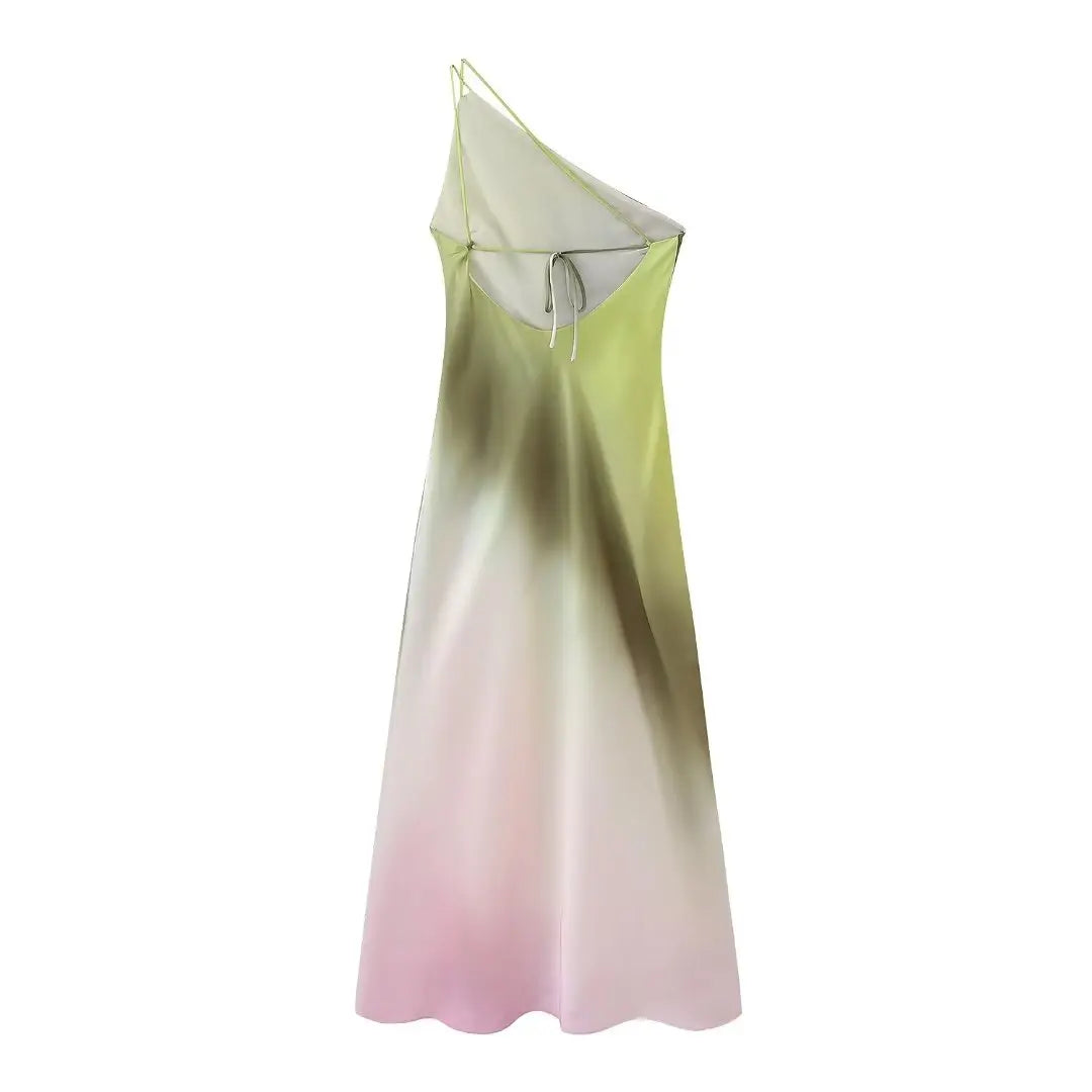 Green Tie Dye Asymmetric Dress - Nxt Moda