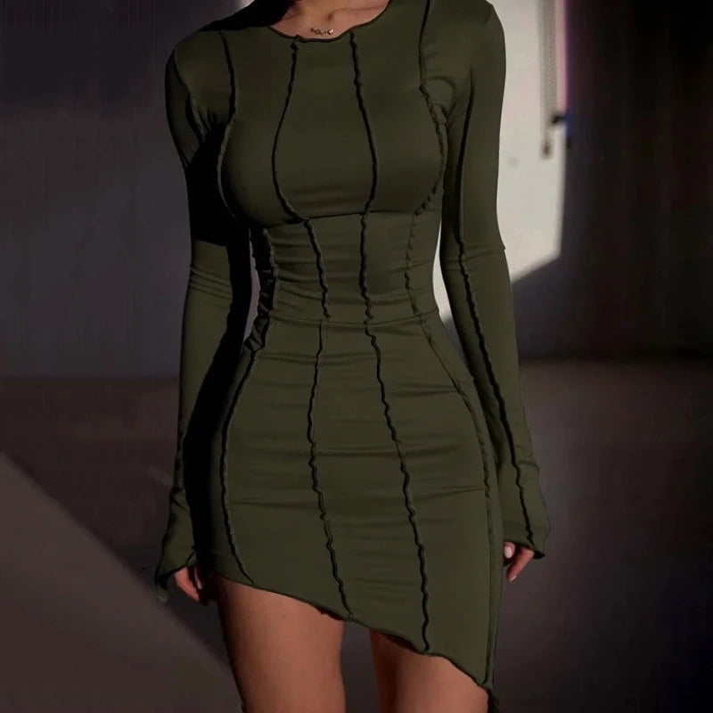Sexy Solid Patchwork O Neck Mini Dress