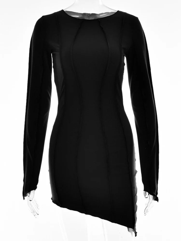 Sexy Solid Patchwork O Neck Mini Dress
