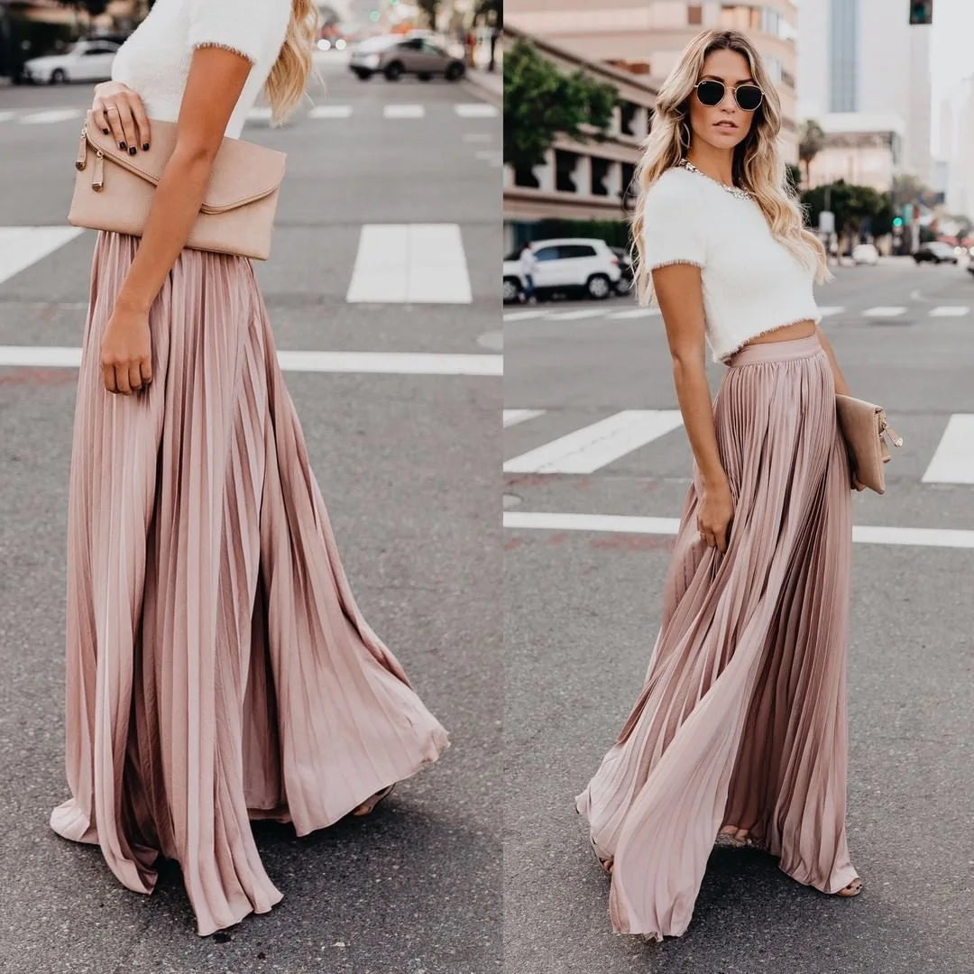 Stephanie Pleated A-Line Maxi Skirt - Nxt Moda