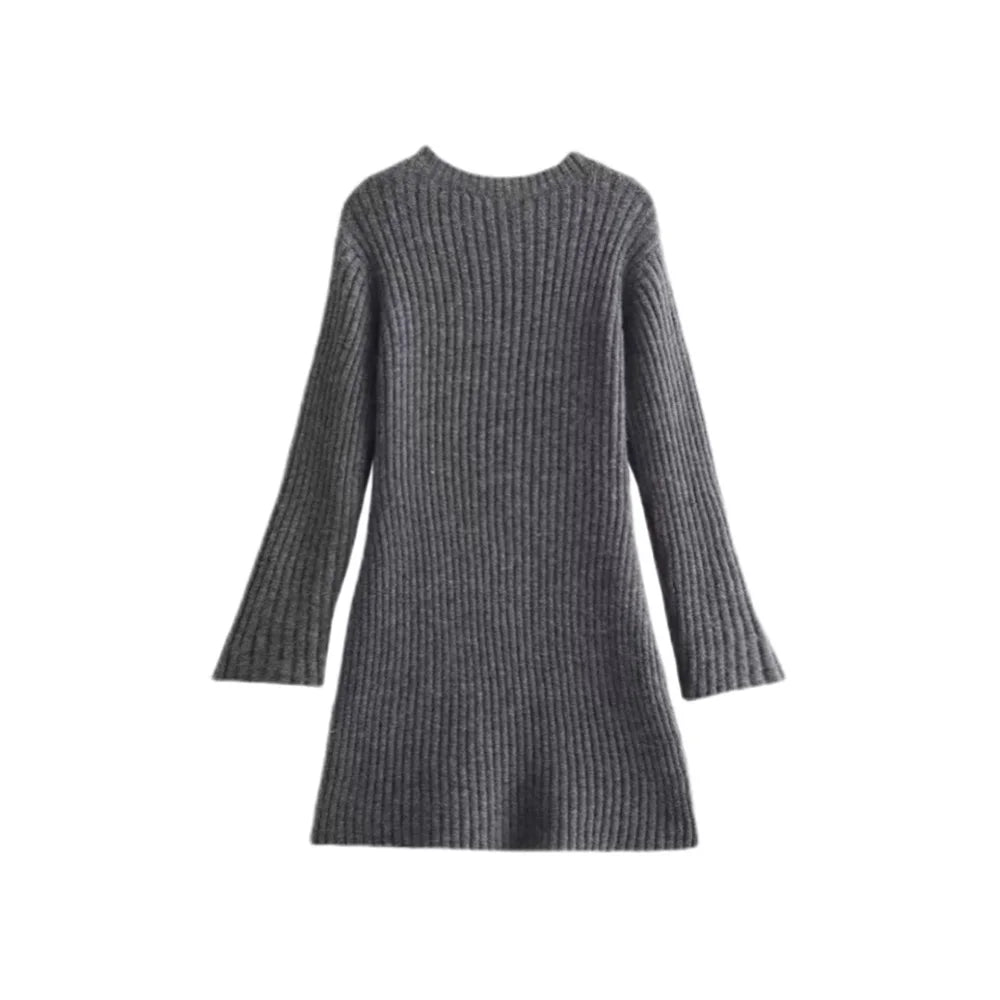 Ribbed Knit A-Line Sweater Winter Dress