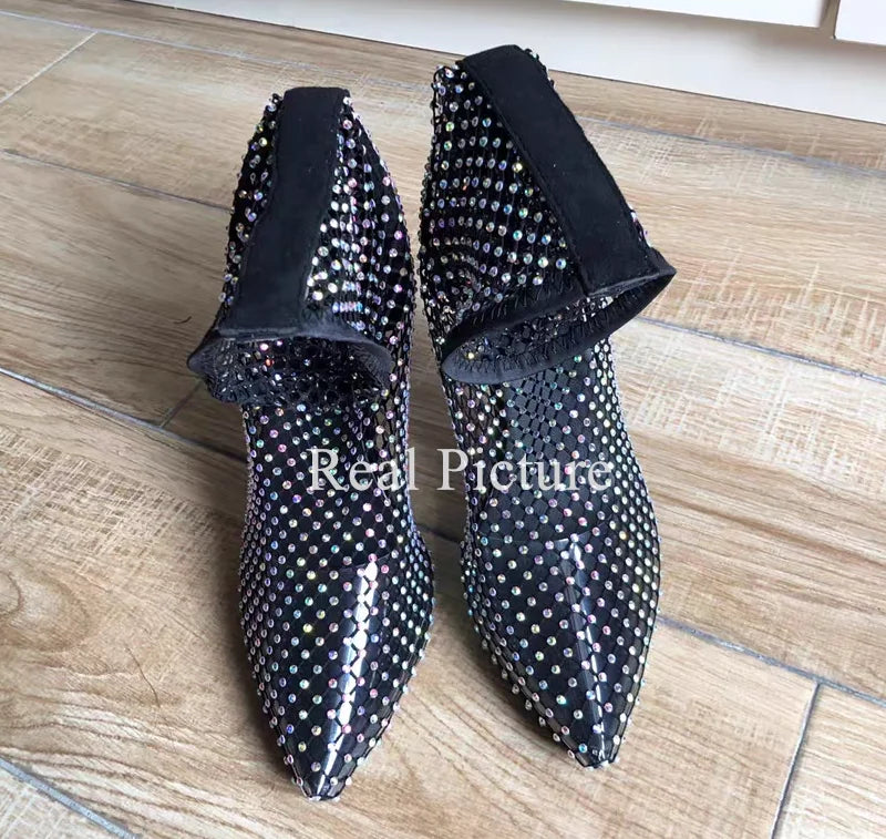 Sexy Pumps Stiletto High Heel Over Knee Mesh Sock Boots Pointed Toe Fishnet Heels Plus Size