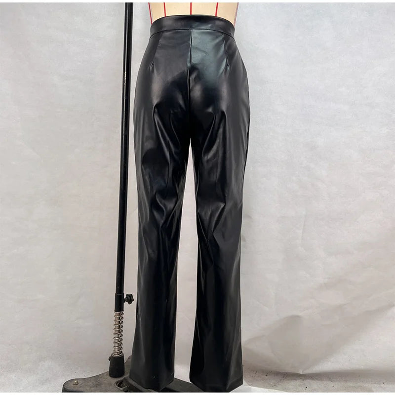 Vintage PU Leather High-Waist Pants – Loose Zipper Straight Trousers