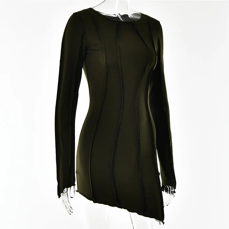 Sexy Solid Patchwork O Neck Mini Dress