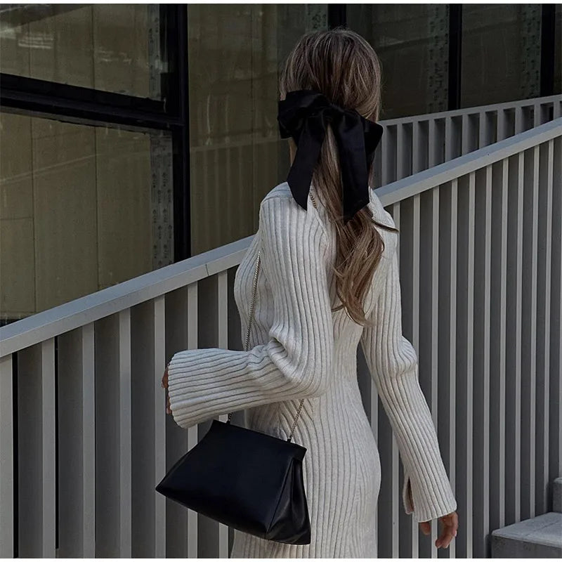 Ribbed Knit A-Line Mini Dress with Flare Sleeves
