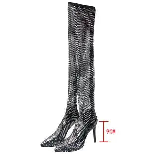 Sexy Pumps Stiletto High Heel Over Knee Mesh Sock Boots Pointed Toe Fishnet Heels Plus Size