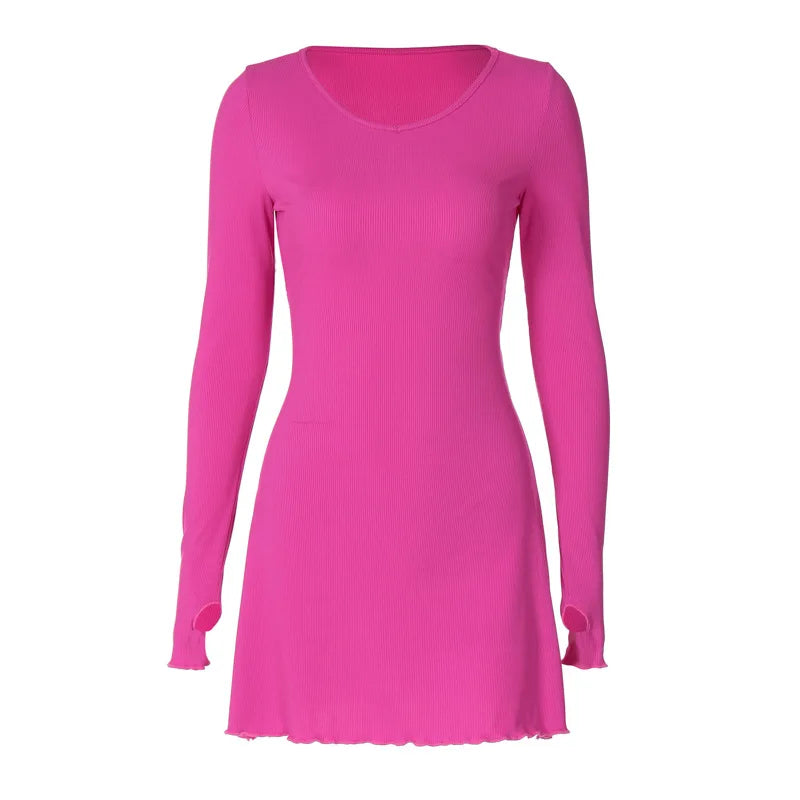 Claire Ribbed Long Sleeve Lace-Up Mini Dress