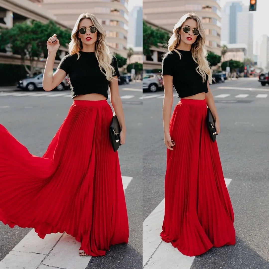 Stephanie Pleated A-Line Maxi Skirt - Nxt Moda