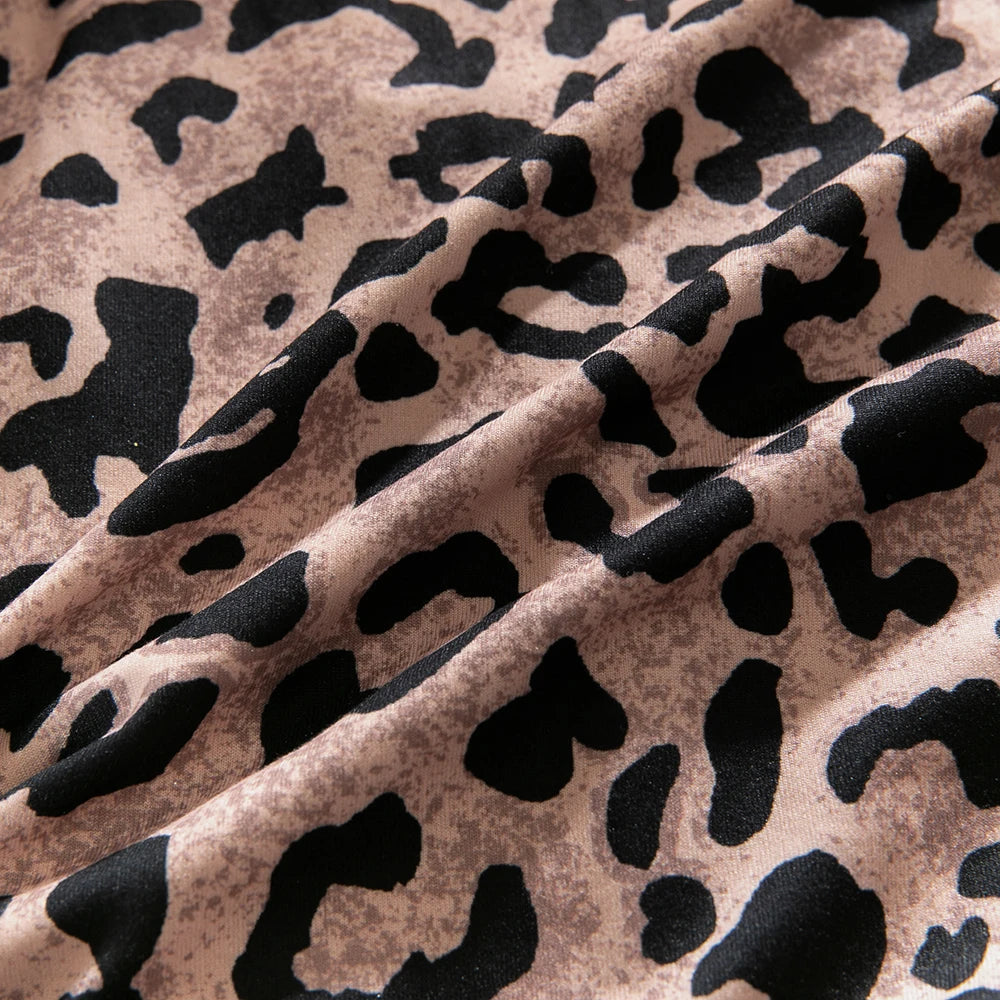Women's Leopard Print Mesh Bodysuit Long Sleeve Stand Collar