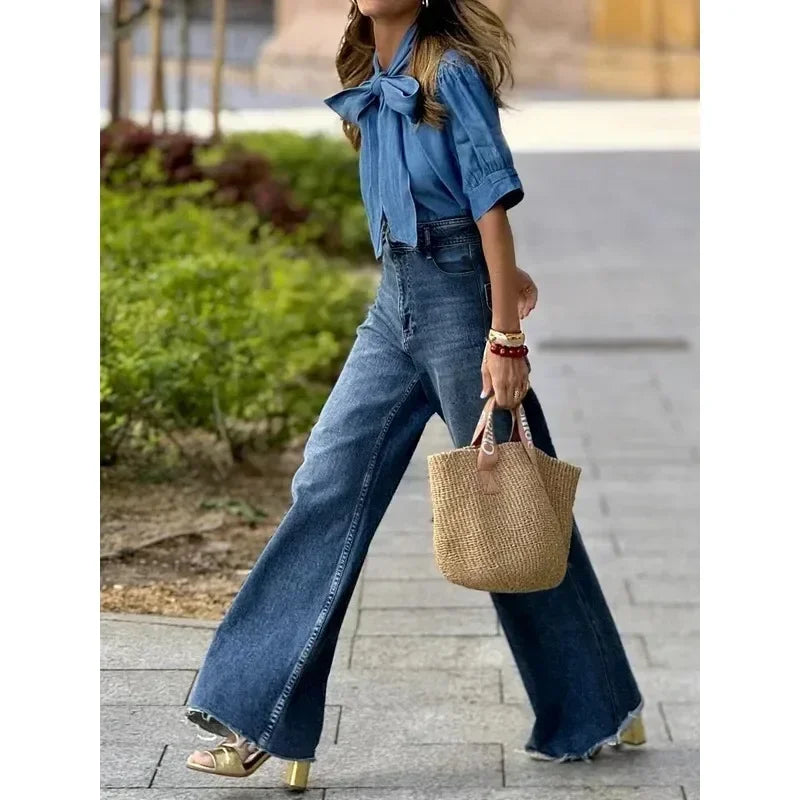 Women's Vintage High Waist Gradient Straight Jeans - Nxt Moda