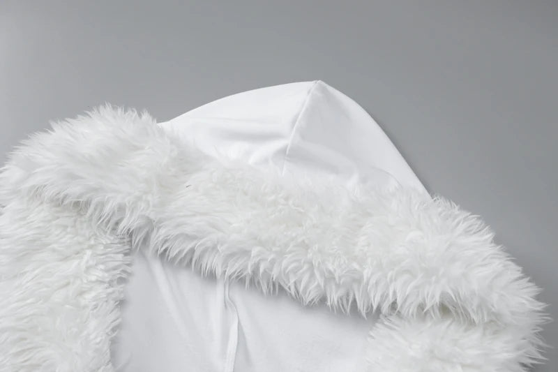 Furry Hooded Crop Top and Pants 2-Piece Winter Set