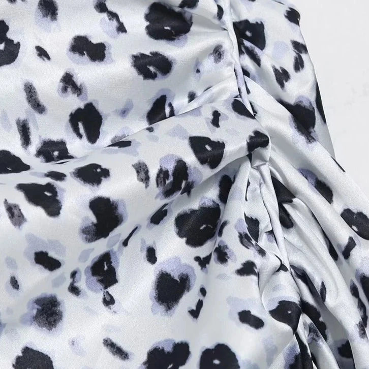 Ruched Slit Animal Print Midi Skirt - Nxt Moda