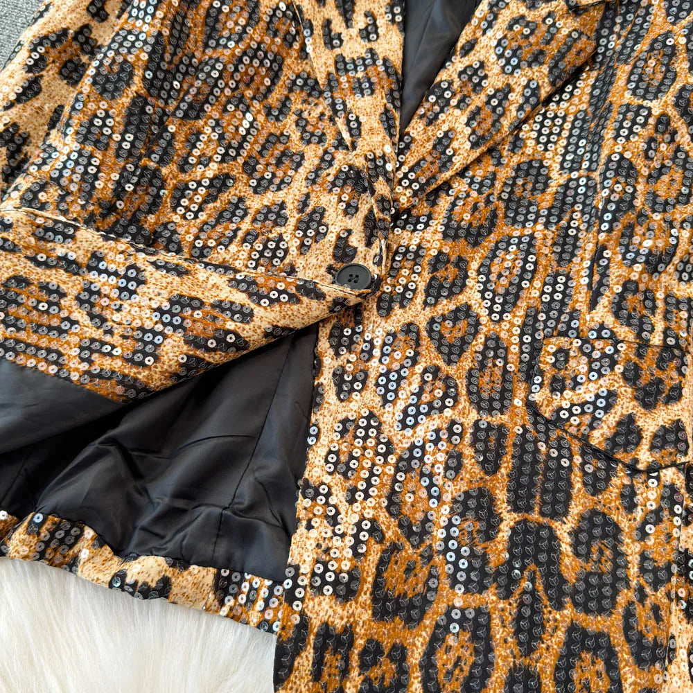 Street Style Leopard Print Blazer Women's Loose Sequined Coat - Nxt Moda