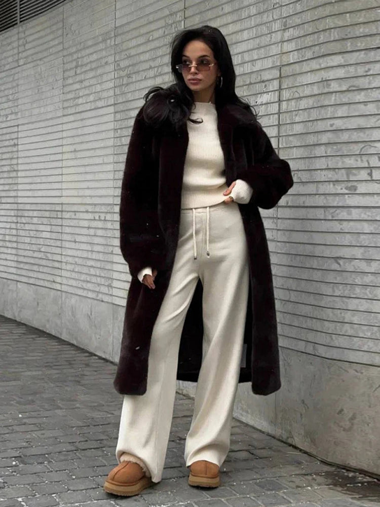 O-Neck Sweater and Wide Leg Pants Knit Set Casual 2-Piece Outfit