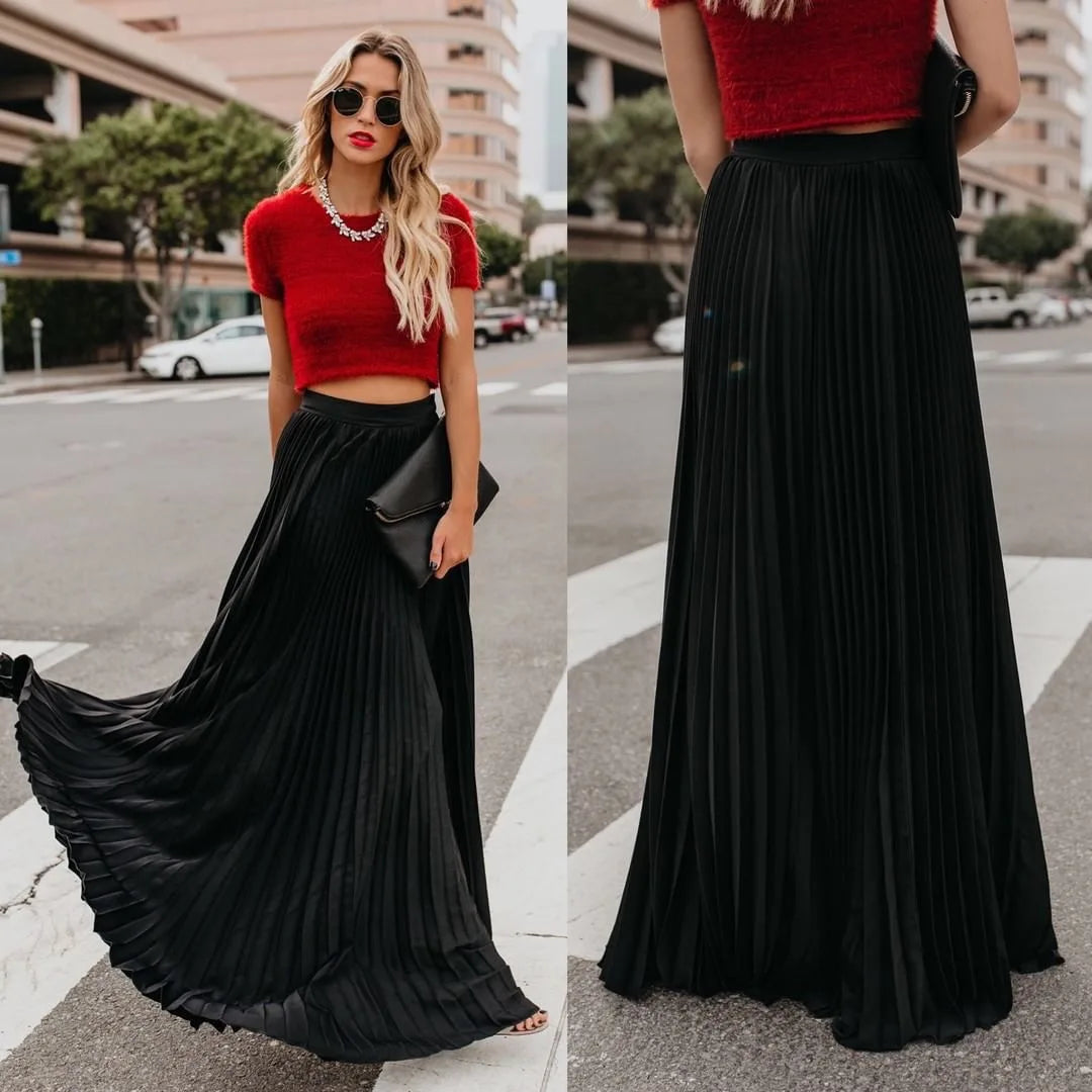 Stephanie Pleated A-Line Maxi Skirt - Nxt Moda