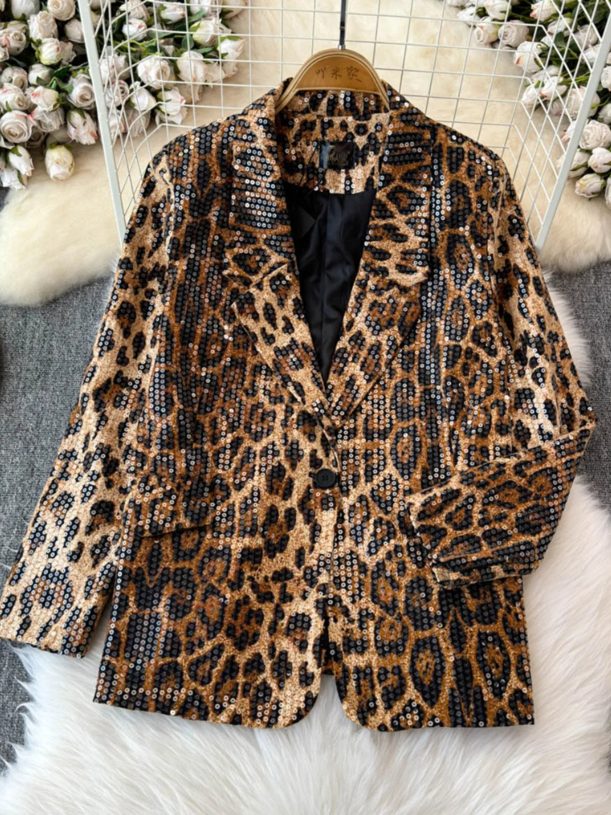 Street Style Leopard Print Blazer Women's Loose Sequined Coat - Nxt Moda