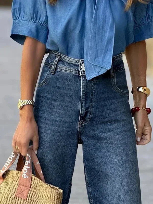 Women's Vintage High Waist Gradient Straight Jeans - Nxt Moda