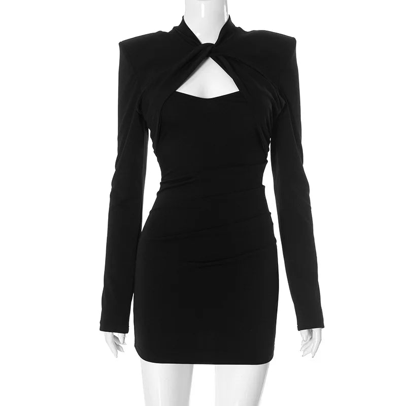 Sexy Women Low Cut Out Elegant Black Mini Wrap Dress