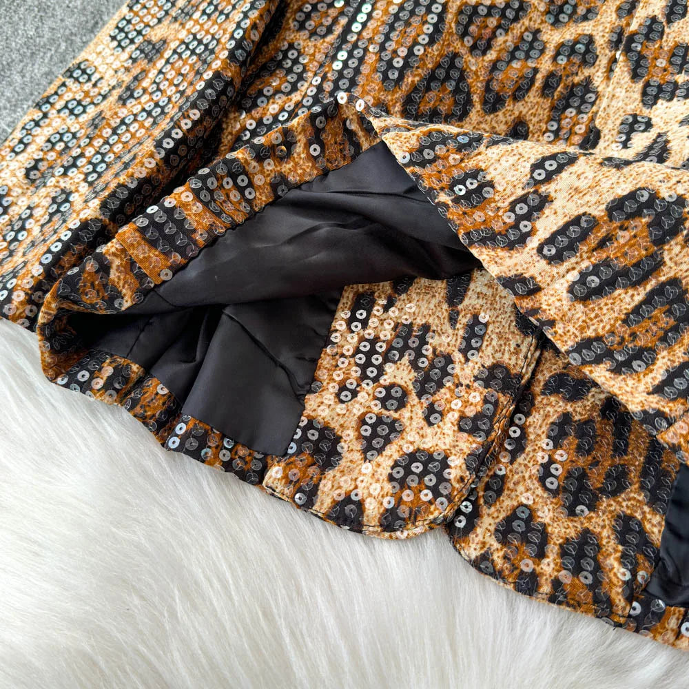 Street Style Leopard Print Blazer Women's Loose Sequined Coat - Nxt Moda