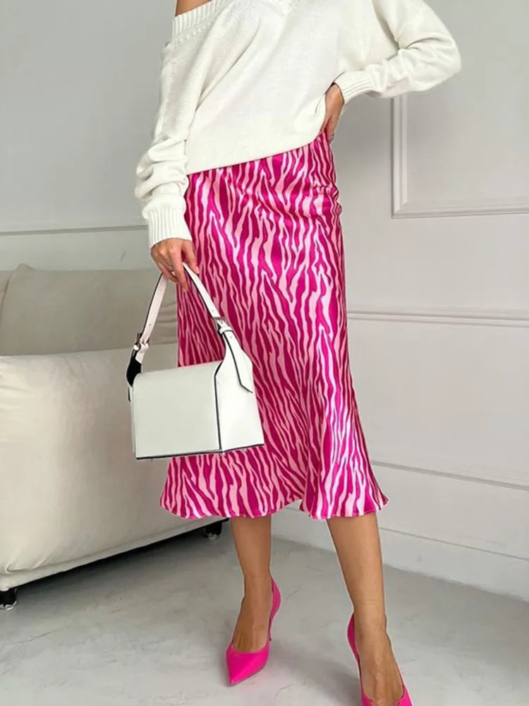Pink Zebra Print Midi Skirt - Nxt Moda