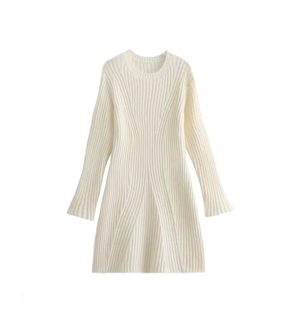 Ribbed Knit A-Line Sweater Winter Dress