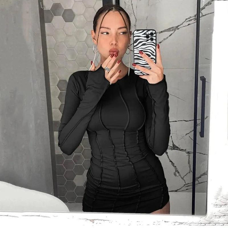 Sexy Solid Patchwork O Neck Mini Dress