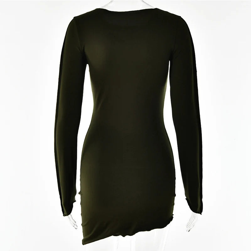 Sexy Solid Patchwork O Neck Mini Dress