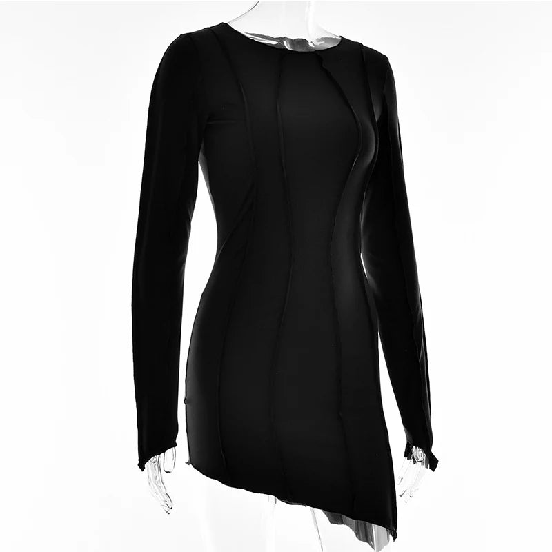Sexy Solid Patchwork O Neck Mini Dress
