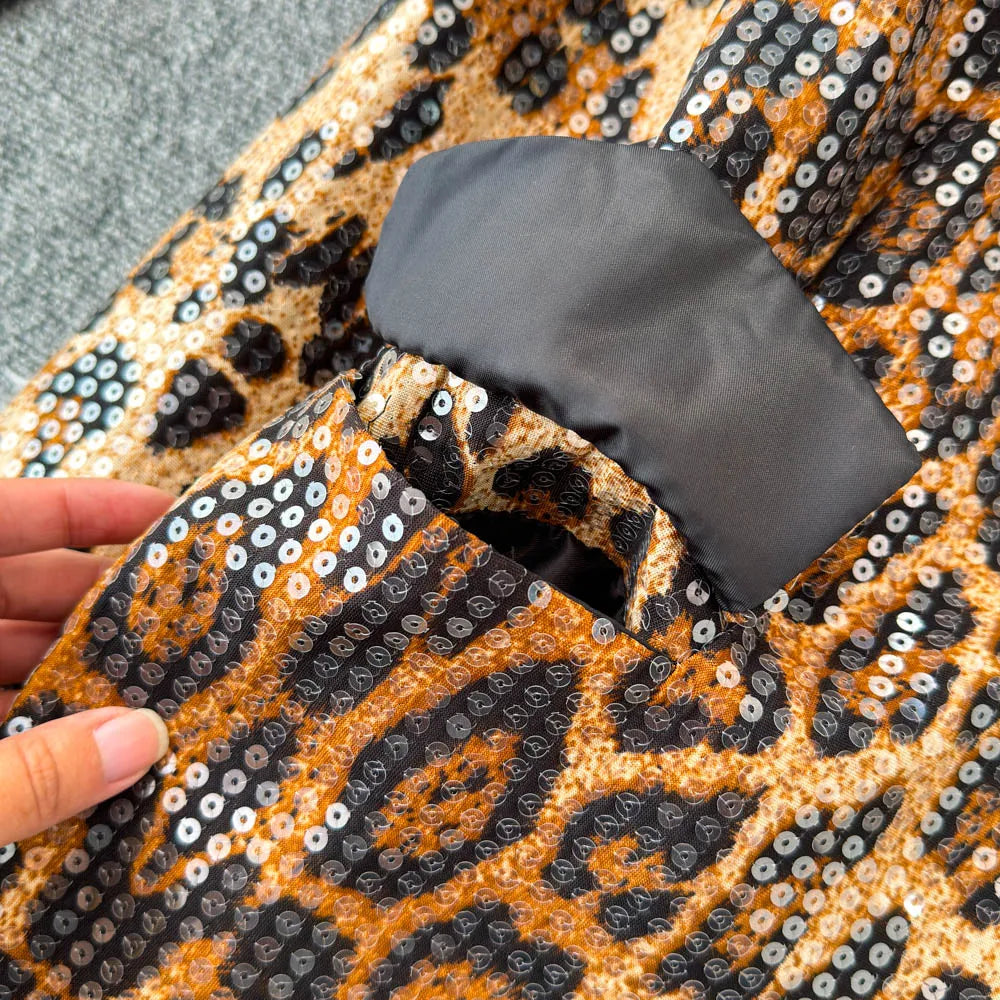 Street Style Leopard Print Blazer Women's Loose Sequined Coat - Nxt Moda