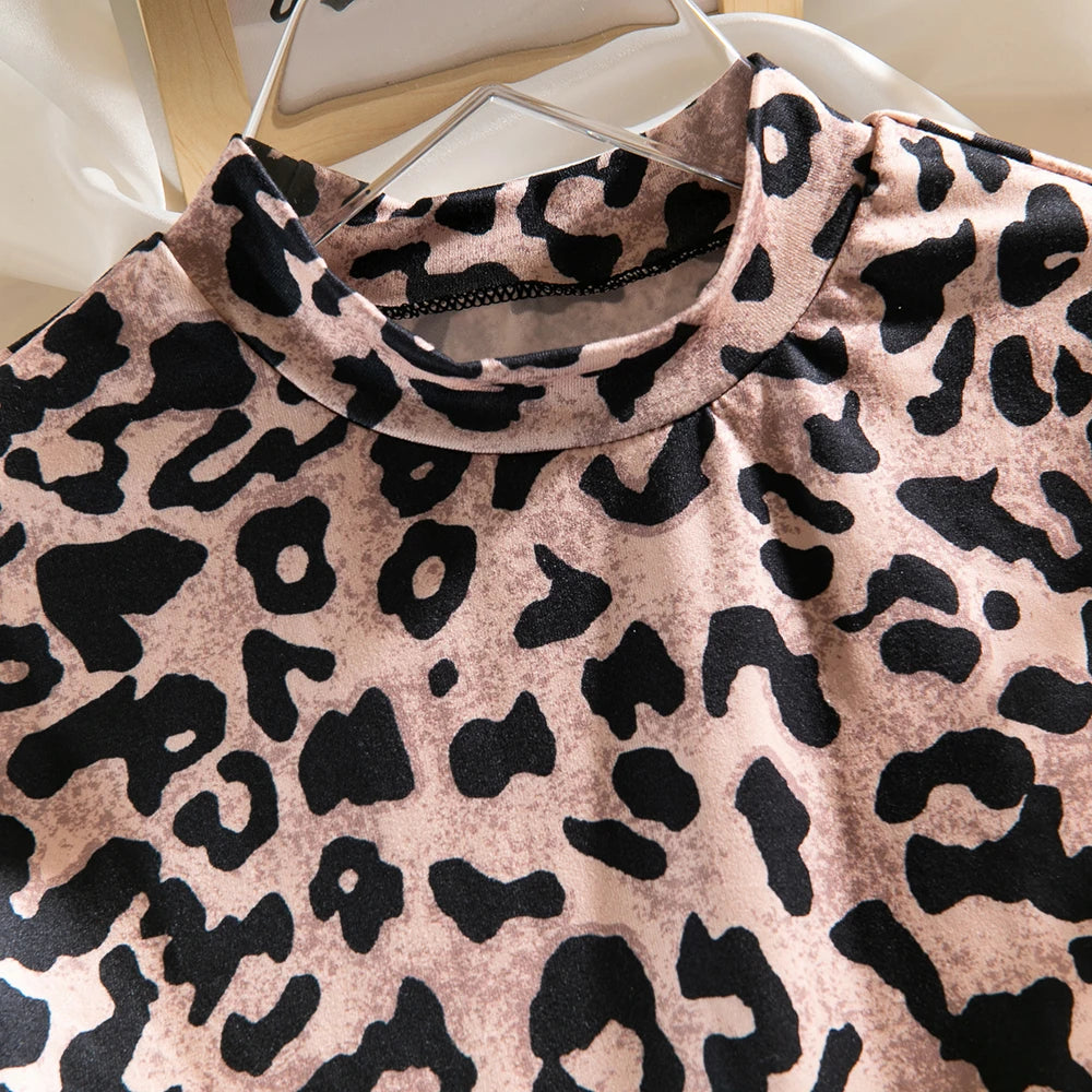 Women's Leopard Print Mesh Bodysuit Long Sleeve Stand Collar