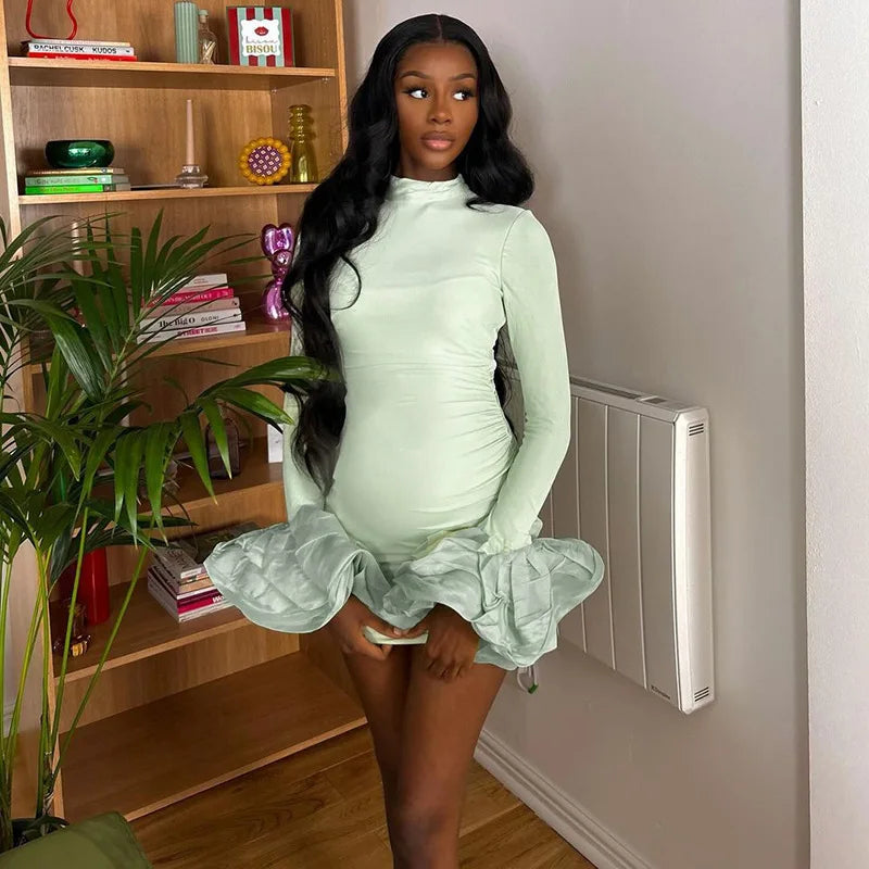 Flower Ruffle Flare Sleeve Mini Dress